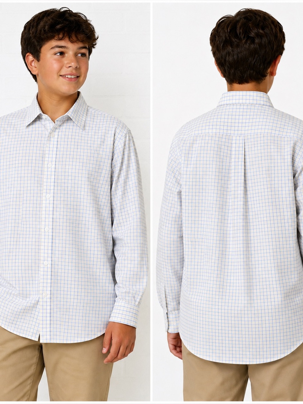 Vittorio White Dress Shirt with Light Blue Windowpane Check